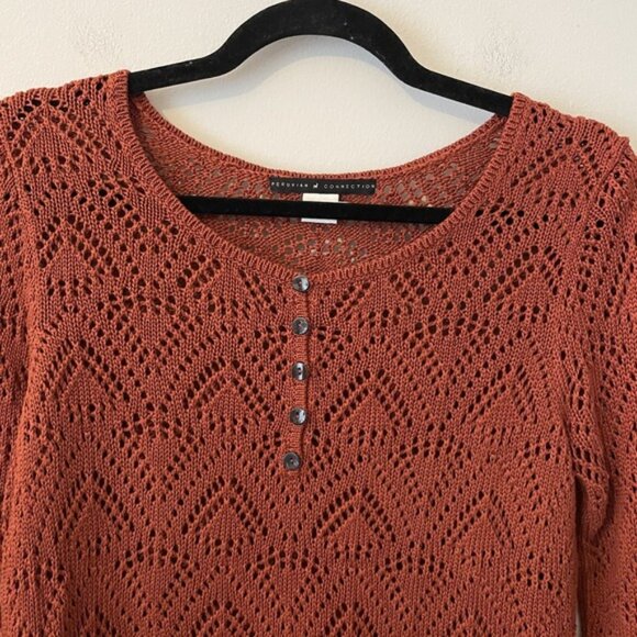 Peruvian Connection 2 Piece Set Crochet Open Knit Cardigan & Tank Orange Size M - Picture 6 of 13